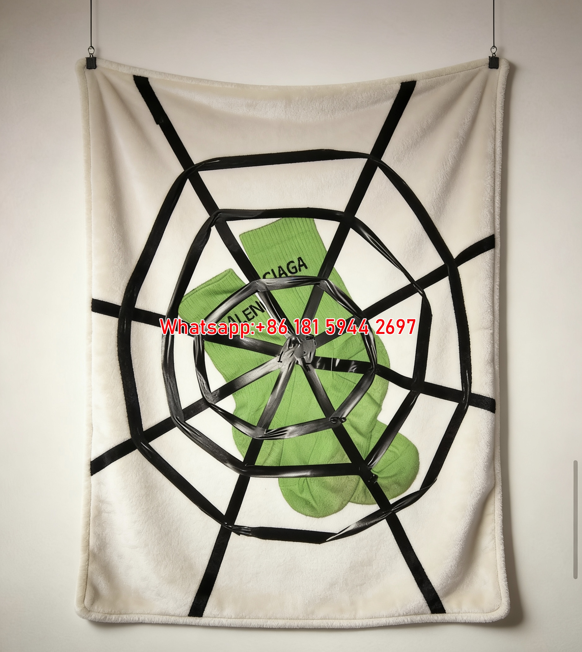 Balenciaga Neon Green Socks Spider Web Flannel Throw Blanket for Wall Decor BA299
